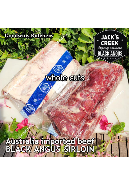 Beef Sirloin Australia BLACK ANGUS GF Grain-Fed MS2+ marbling2+ STEER (young cattle) Jack's Creek frozen WHOLE CUTS 6.5-7.5 kg/pc (price/kg) - Striploin / New York Strip / Has Luar